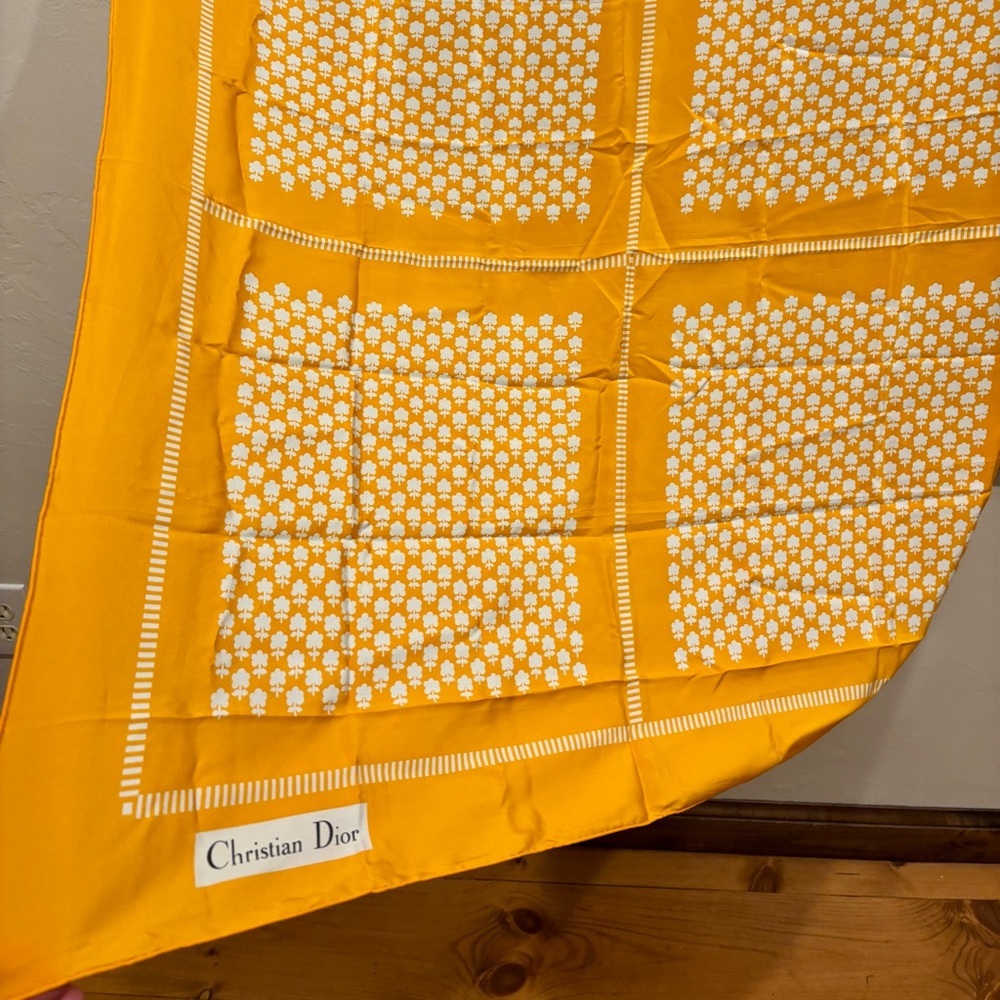 CHRISTIAN DIOR Rare Vintage Christian Dior Golden Silk Scarf 32” Paris Made - Picture 7 of 10